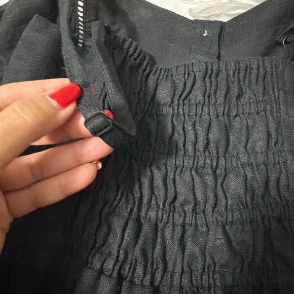 Madewell Sleeveless Wide Leg Black Linen Jumpsuit. Shirred elastic back. Pockets - Picture 15 of 16